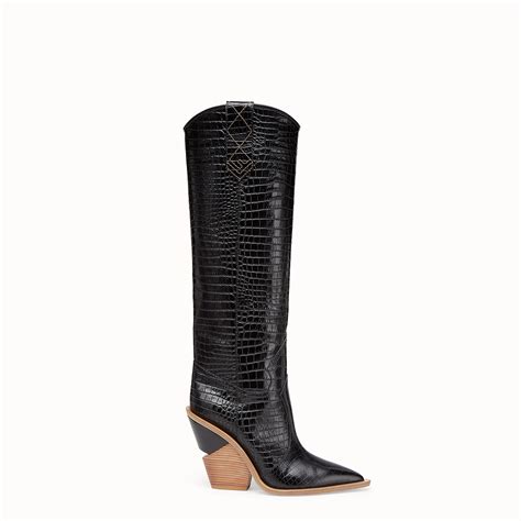 fendi black crocodile boots